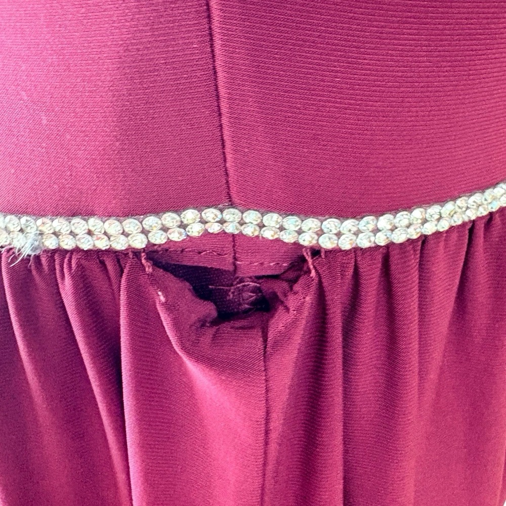 Oleg Cassini Dress Halter Jersey Knit Gown Rhinestone Waist Size 6 Bridesmaid - Picture 4 of 6